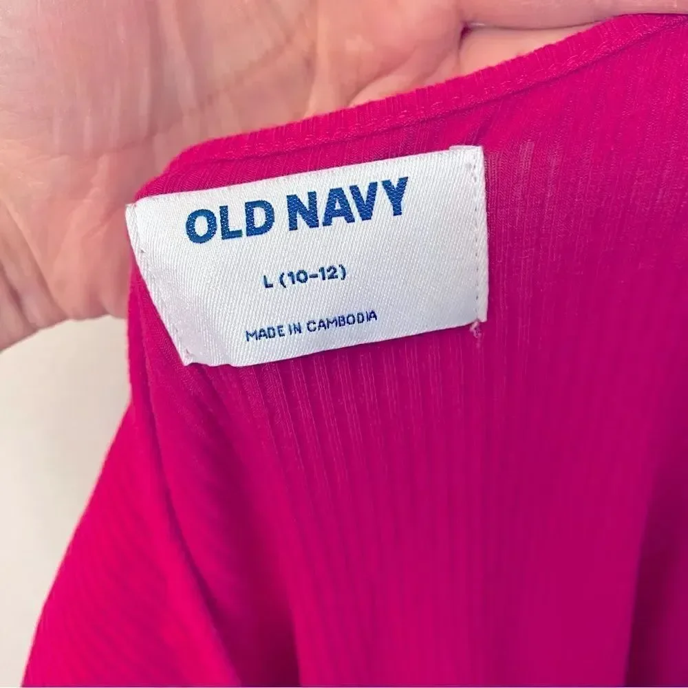 Old Navy hot pink Rib Knit Fit Flare Dress crew neck short sleeve size 10/12